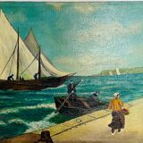 Large painting of an old fishing port