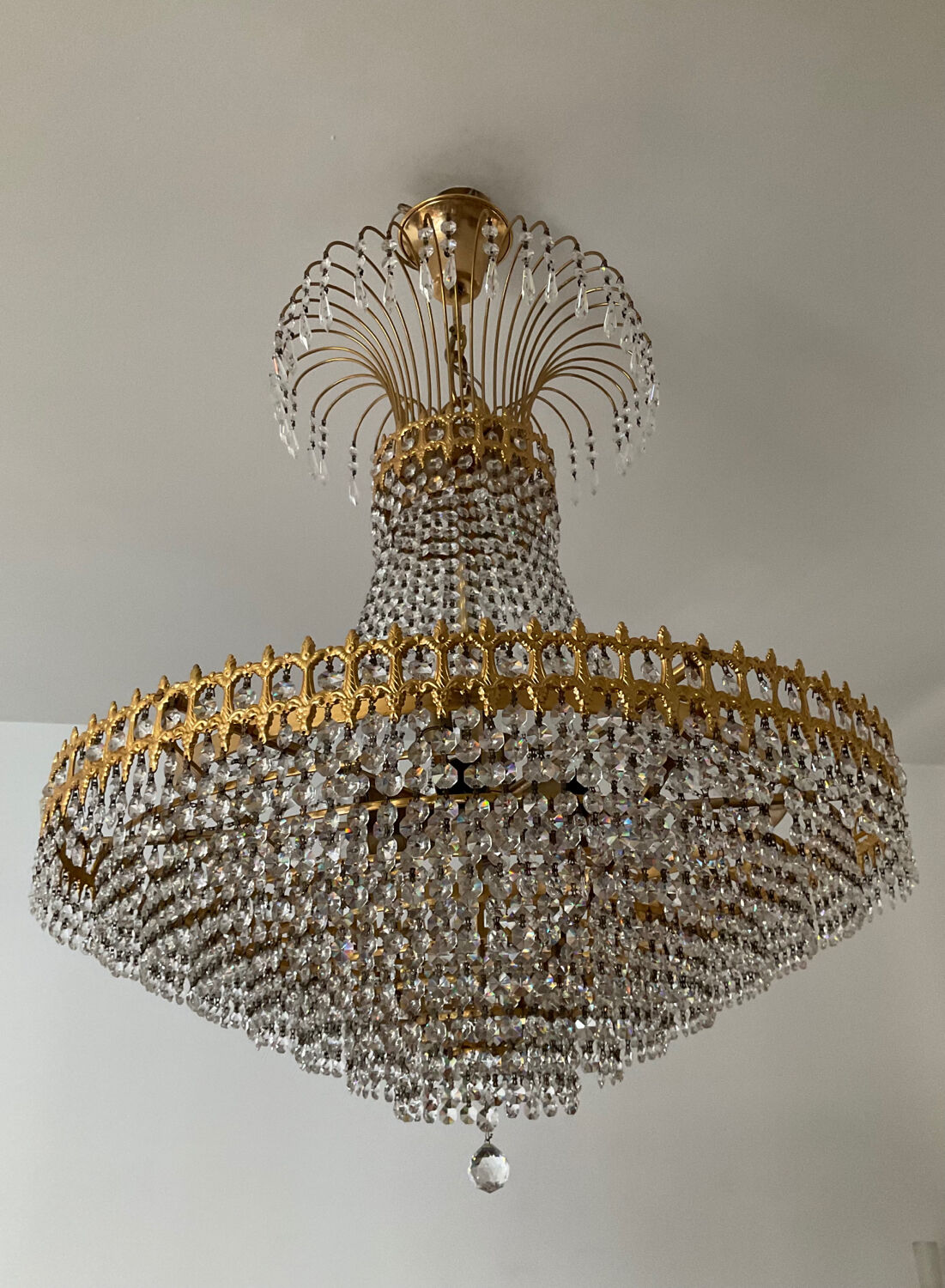 Brass chandelier and crystal tassel waterfall