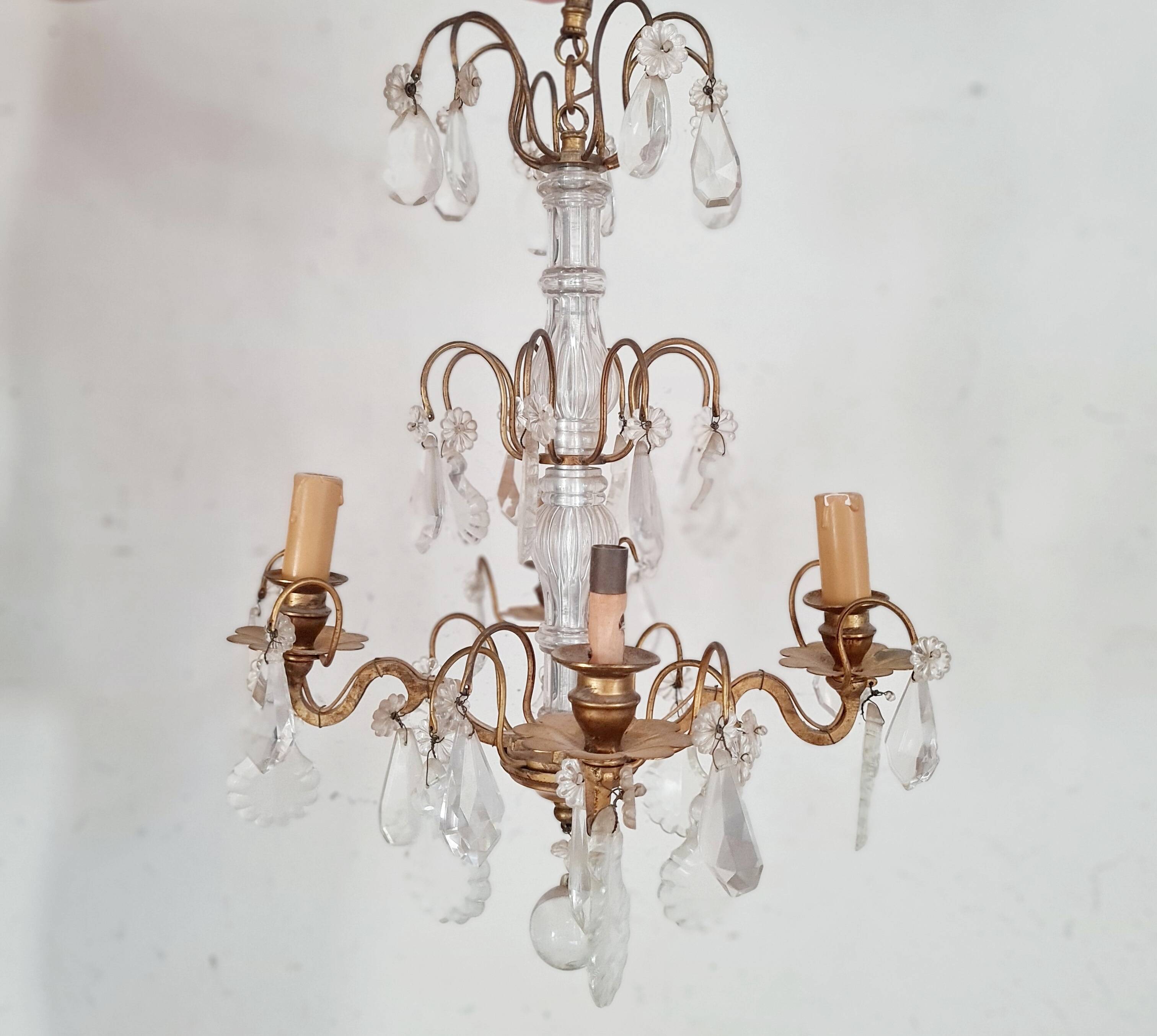 Chandelier with glass flower pendants from the beginning of the last century