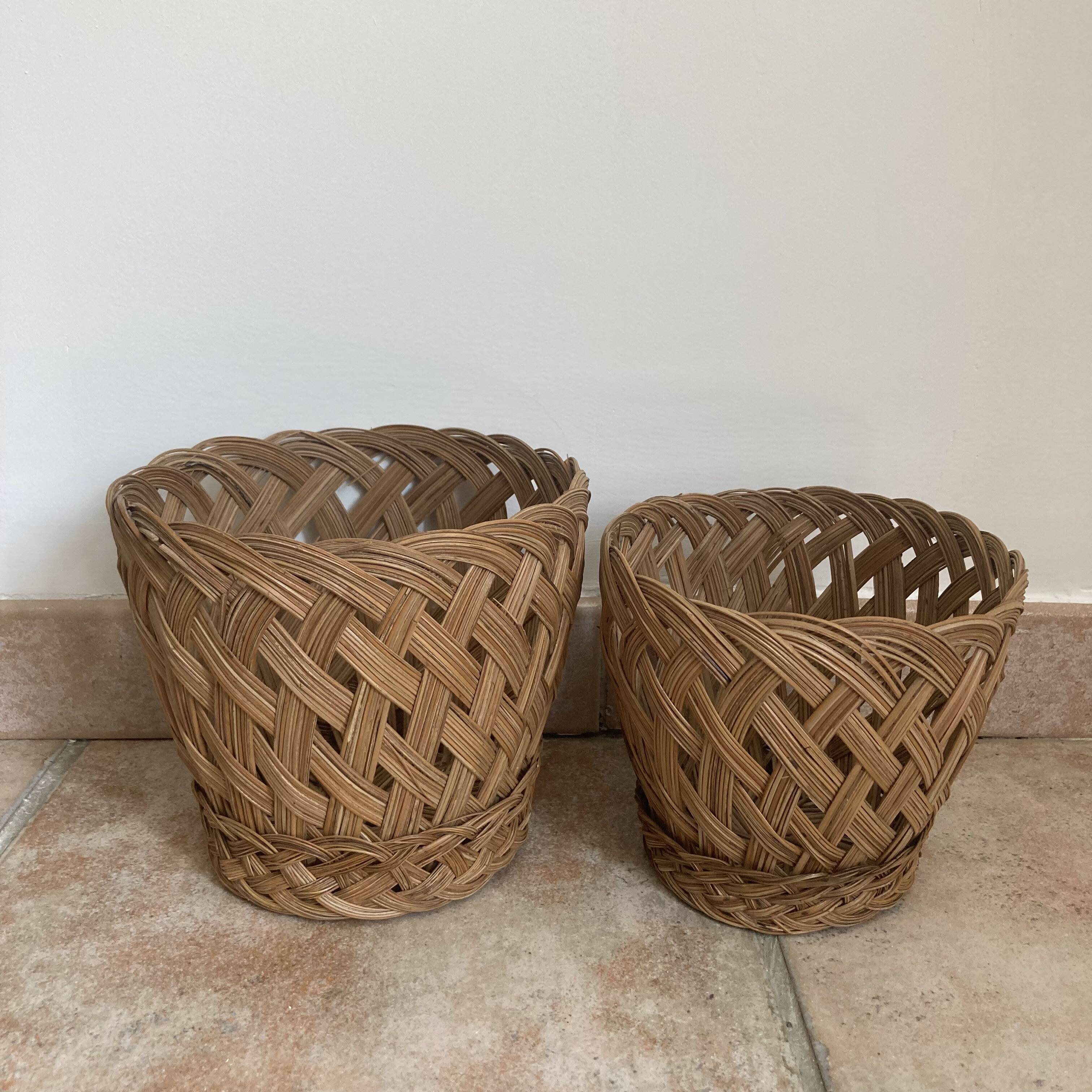 Vintage woven wicker plant pot cover