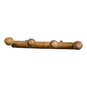 Vintage bamboo wall hook with 4 hooks – bohemian chic style
