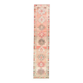 Tapis couloir vintage turc Oushak fait à la main en laine et coton rose 79x372