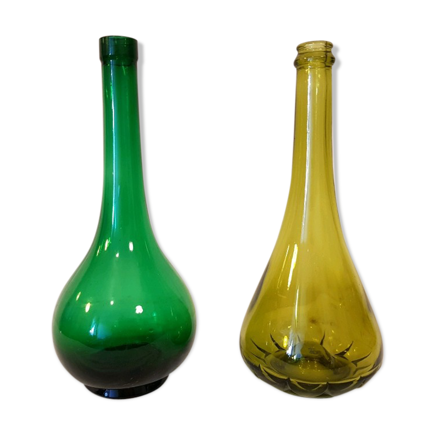 Set of two green bottles