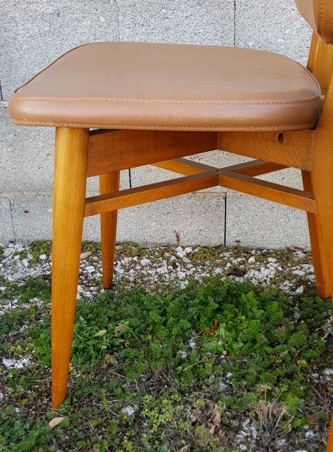 4 chairs wood and leatherette 60s