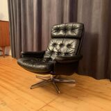 Leather swivel armchair, Denmark, 1960s