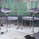 Fauteuil chromé postmoderne velours gris, roulettes