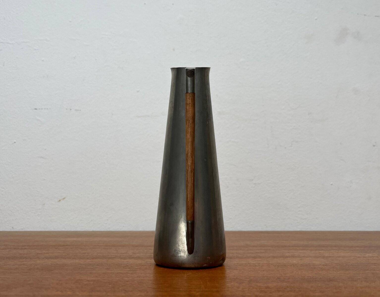 Mid-Century Pewter Carafe Vase with Teak Handle by K.M.D. Tiel Royal Holland Pewter, 1960s