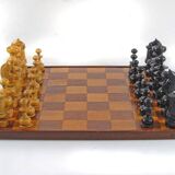 Antique wooden chess set and board