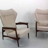 Set of Two Danish Adjustable Wingback Lounge Chairs in Teak by Ib Kofod Larsen