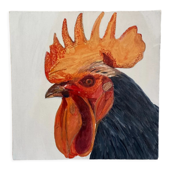 Rooster painting,  oil on canvas / 29 cm