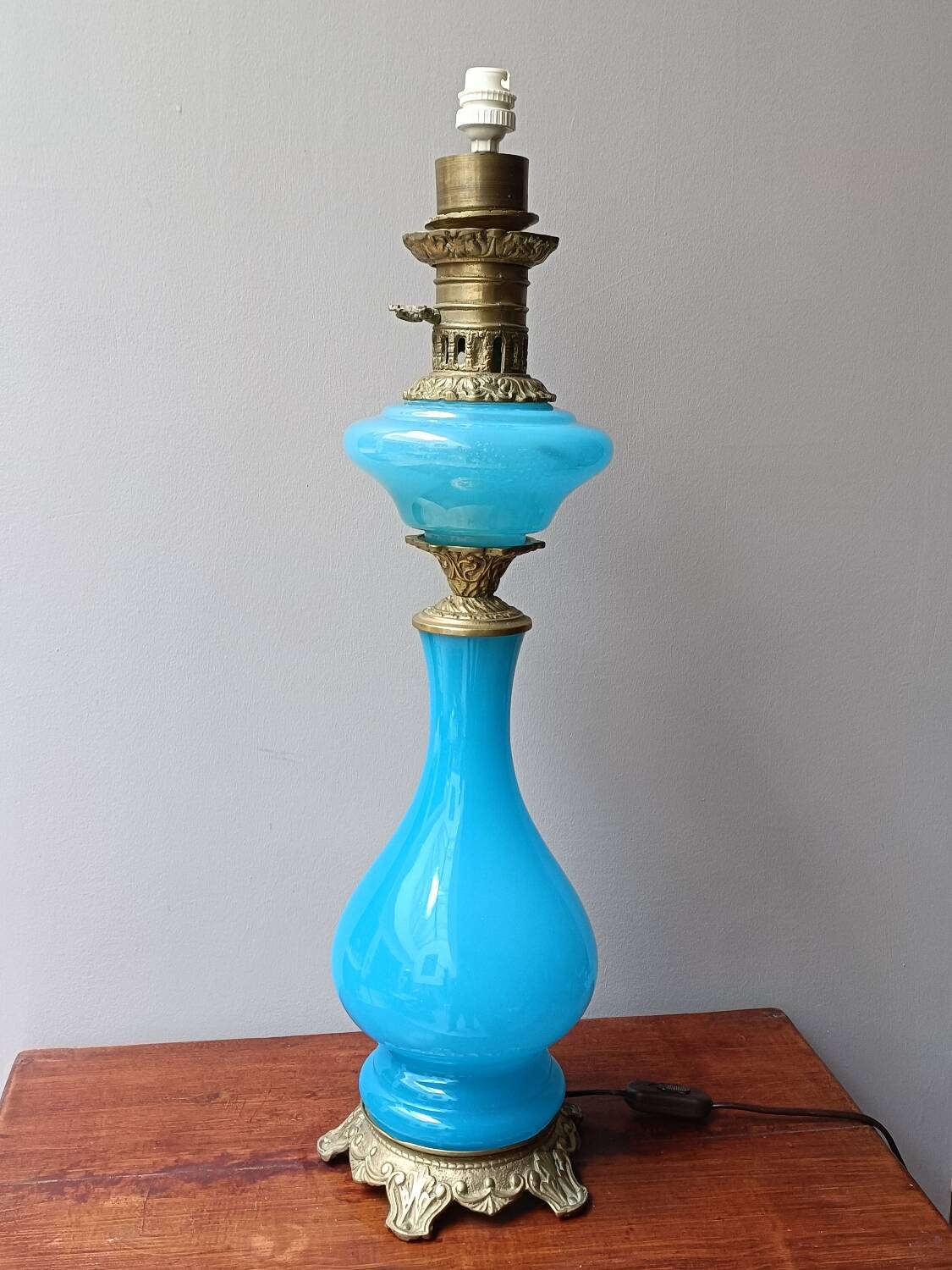 Blue opaline and bronze lamp base