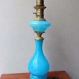 Pied de lampe opalin bleu et bronze