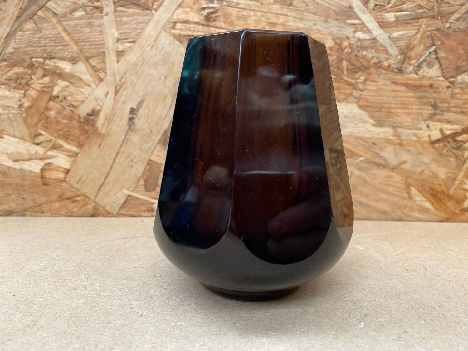 Antique daum nancy octagonal vase brown glass made in france 1930 vintage