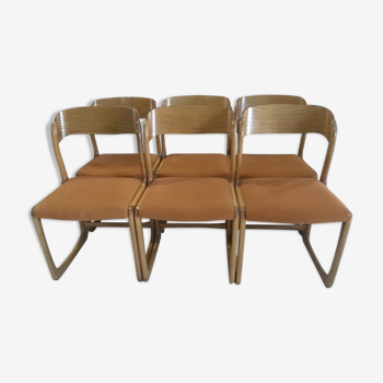 Suite de 6 chaises Baumann modèle traîneau 1970