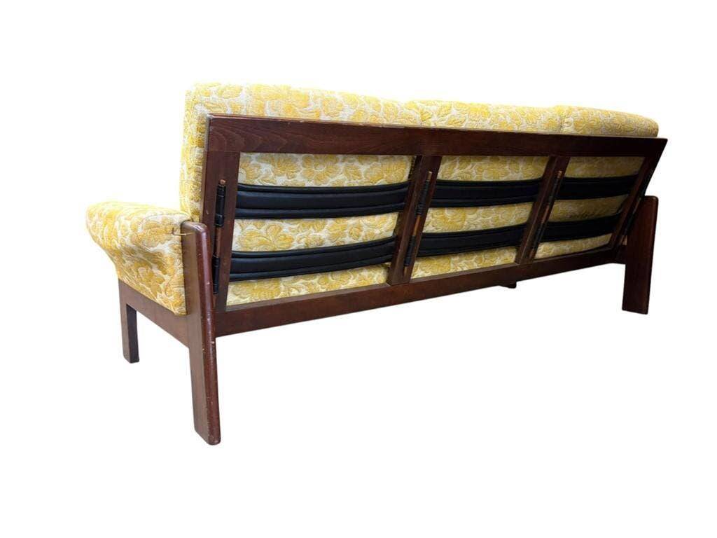 Vintage wooden sofa / armchair with yellow accent