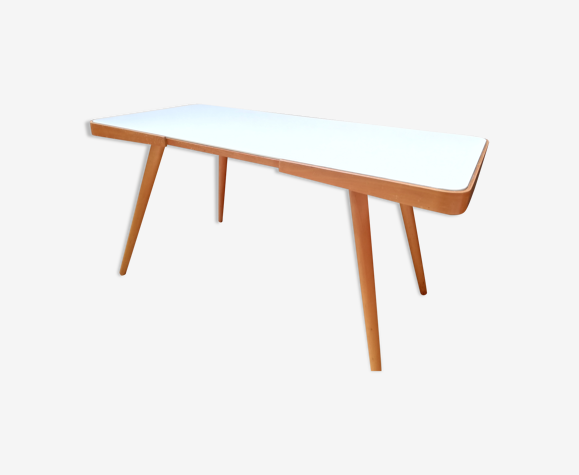 wooden coffee table, glass top, Interier Praha, 1960