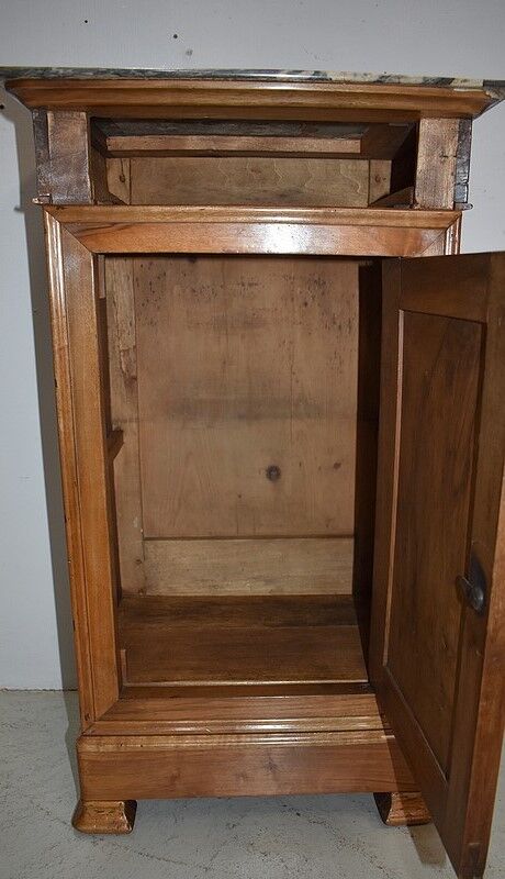 Bedside table in solid walnut with Marble Ste Anne, 1900