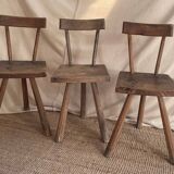Chaises tripodes bois art brut