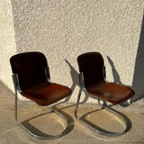 Paire de chaises cuir et métal chromé année 70