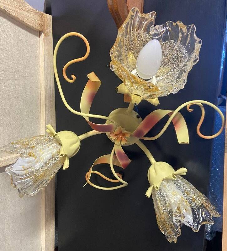 Antique wall light fixture ceiling lamp florentine bouquet floral design 1970