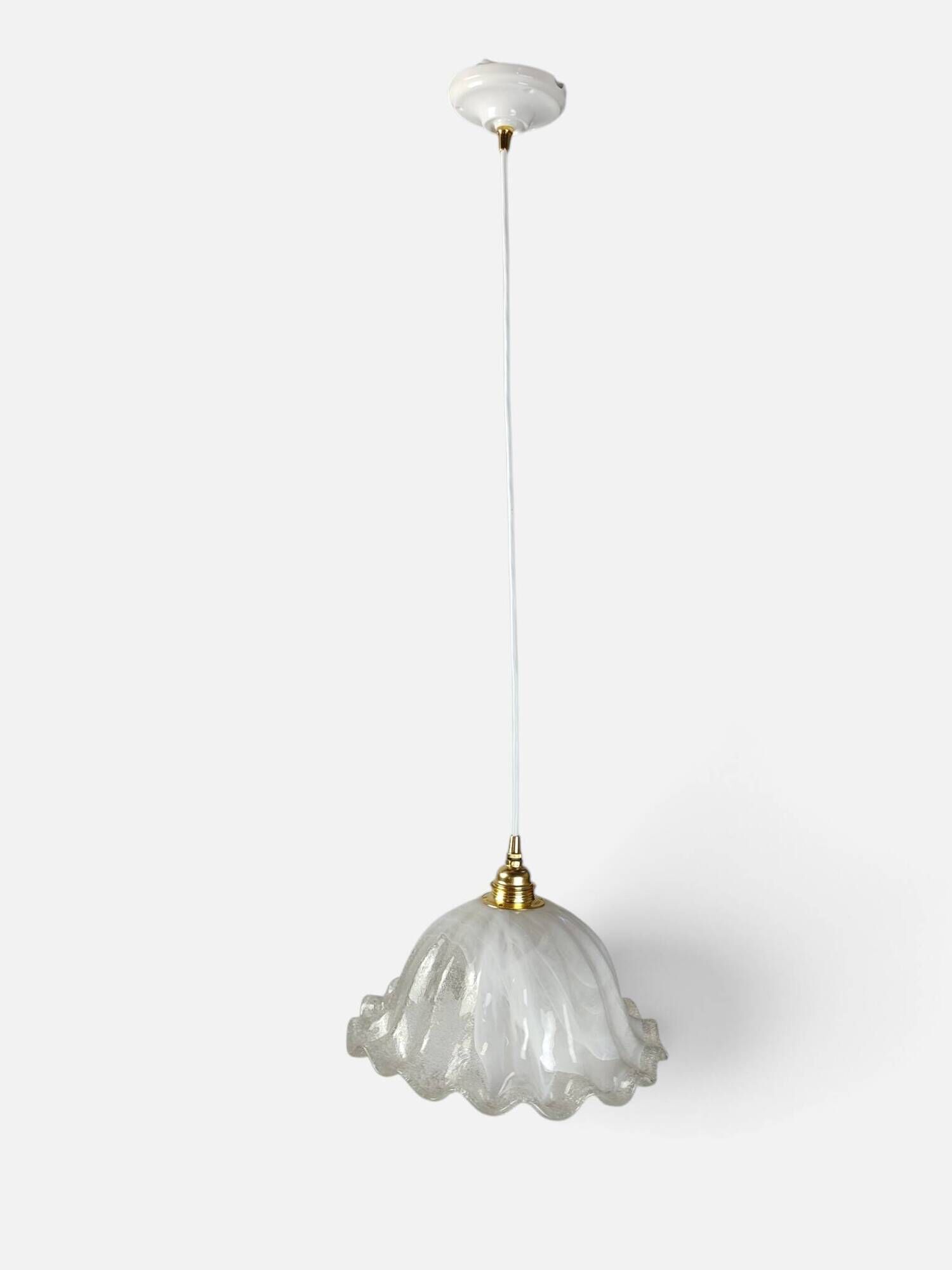Suspension corolle 70s en verre de Murano texturé