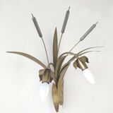 Pair reed and brass leaves sconces