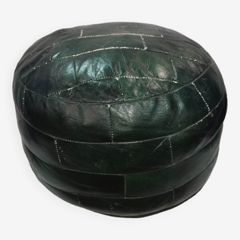 Leather pouf, patinated green old vintage patchwork