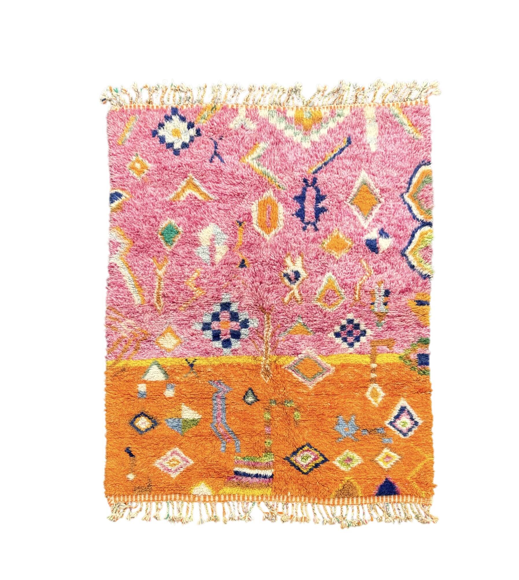 New M'rirt Berber rug in pink and orange wool – 150 × 200 cm