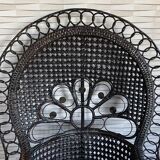 Emmanuelle armchair, peacock tail, rattan, wenge, vintage, 70s