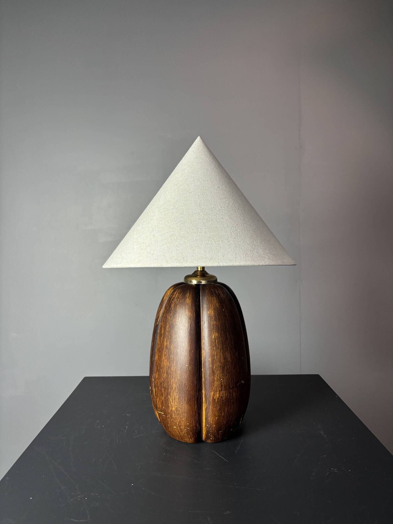 Midcentury faux bois ceramic Coco de Mer table lamp, 1970s