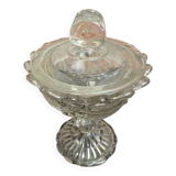 Antique glass candy dish, sugar bowl, footed, vintage molded glass