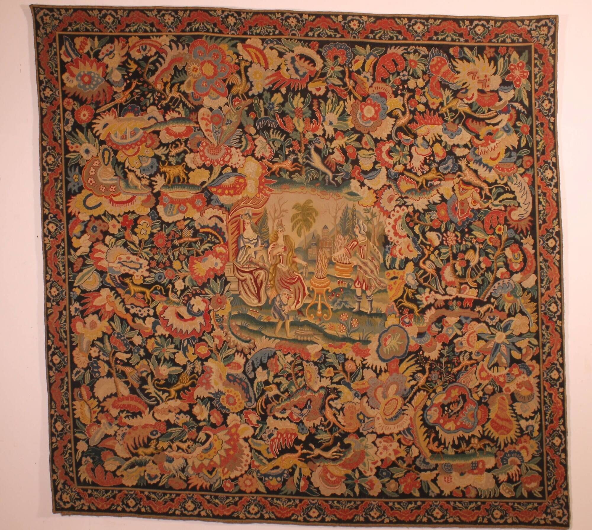Brussels tapestry from the 19th century – Flowering greenery and gallant scene