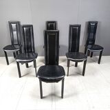 Chaises de salle à manger vintage à dossier haut en cuir italien, années 1980