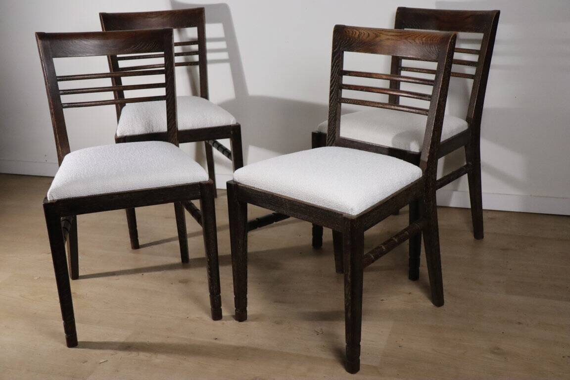 Set of 4 modernist chairs in oak and bouclé fabric, 1940