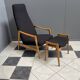 Highback chair with ottoman in black boucle