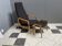 Highback chair with ottoman in black boucle