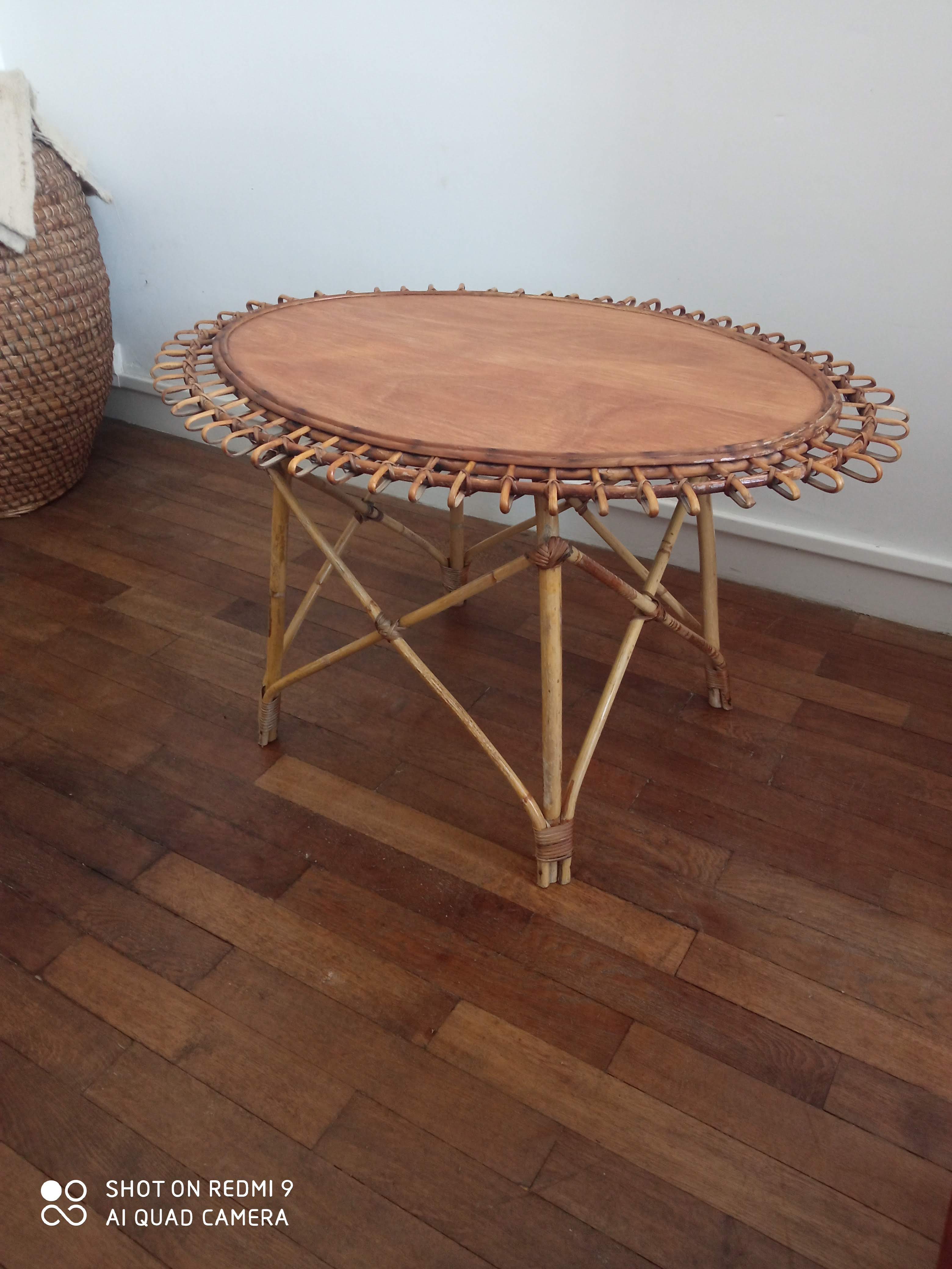 Sun coffee table in rattan 50s