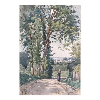 Aquarelle, Henry Laurent Mouren, Un Chemin à Chatillon