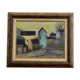 Peinture hameau en hiver