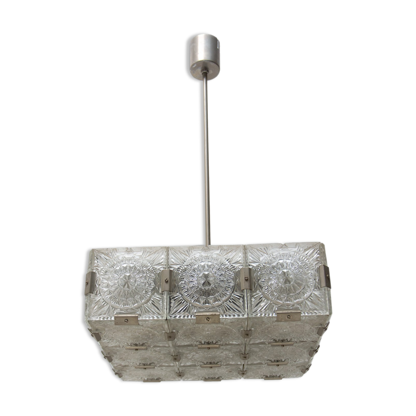 Vintage Glass and Chromed Steel Pendant Lamp by Kamenický Šenov, 1970s