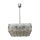 Vintage Glass and Chromed Steel Pendant Lamp by Kamenický Šenov, 1970s