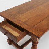 French rustic solid oak dining table 1930