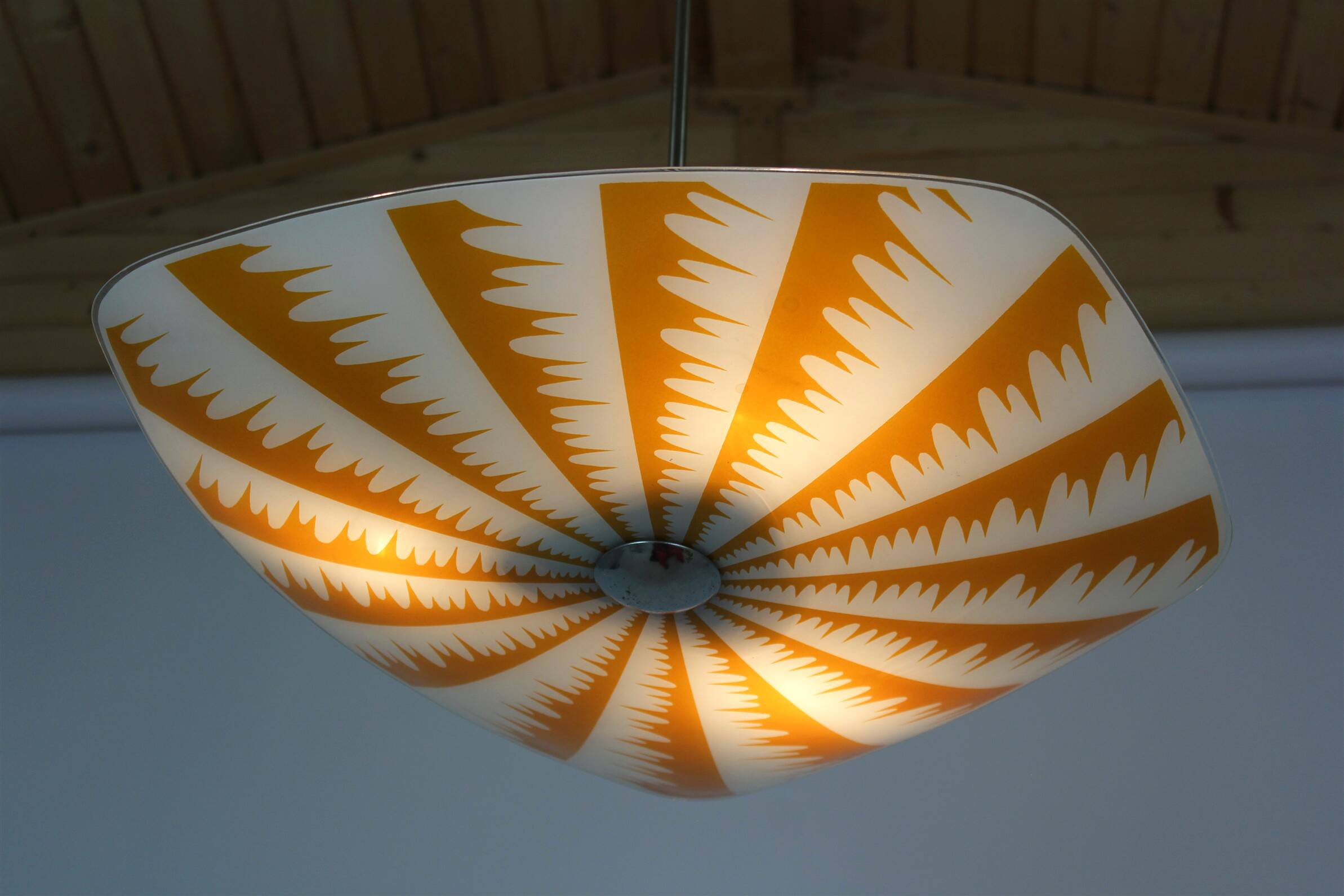 Mid-Century Czech Glass Pendant Lamps with Colorful Decor, 1970s, Set of 6