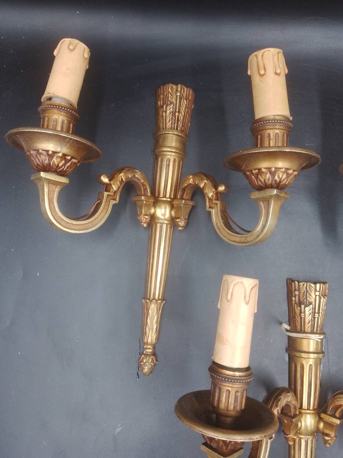 Set of three wall lights With two winding light arms Empire style Standard E14 bulb