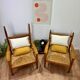 Paire de fauteuils en bois et paille