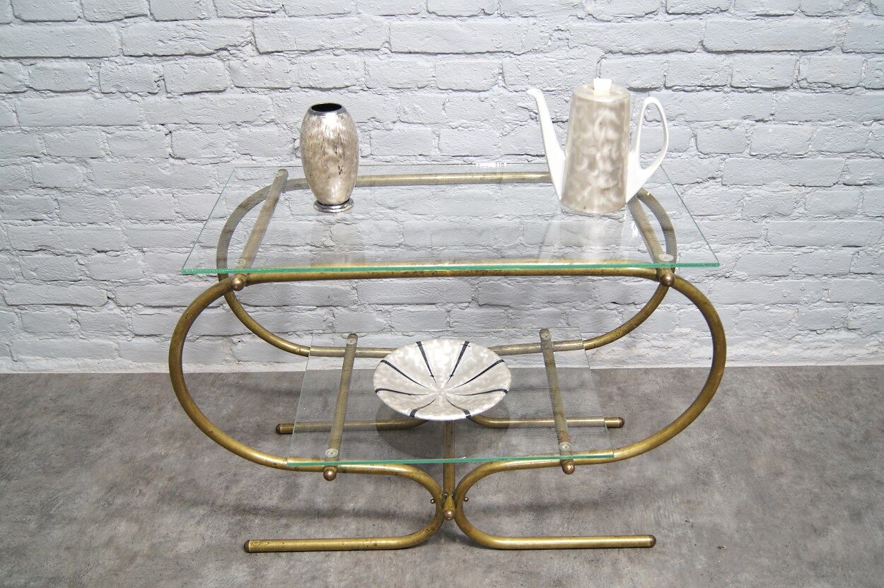 Bauhaus Tubular Brass Side Table, 1930s
