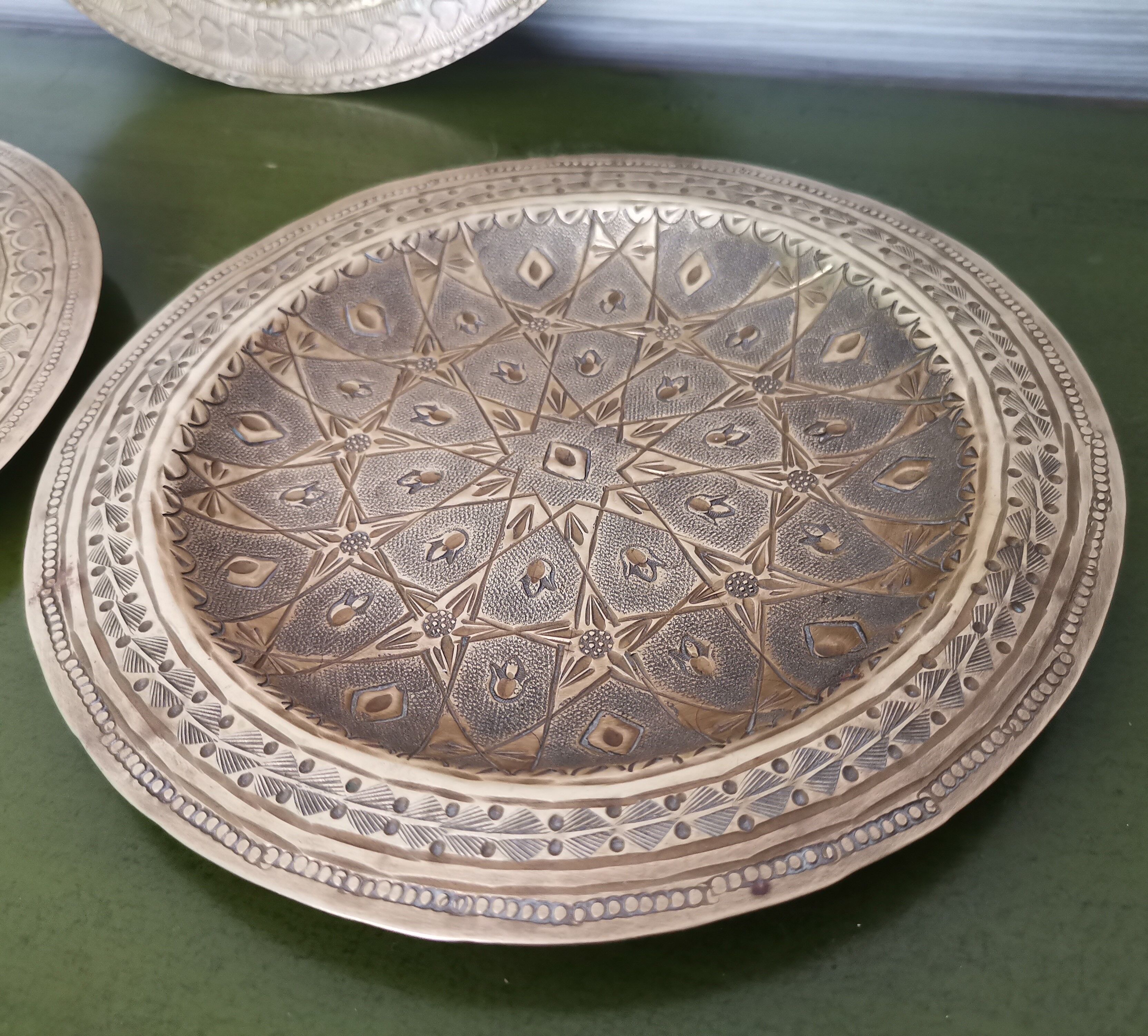 Set of 3 vintage moroccan brass decorative wall plates