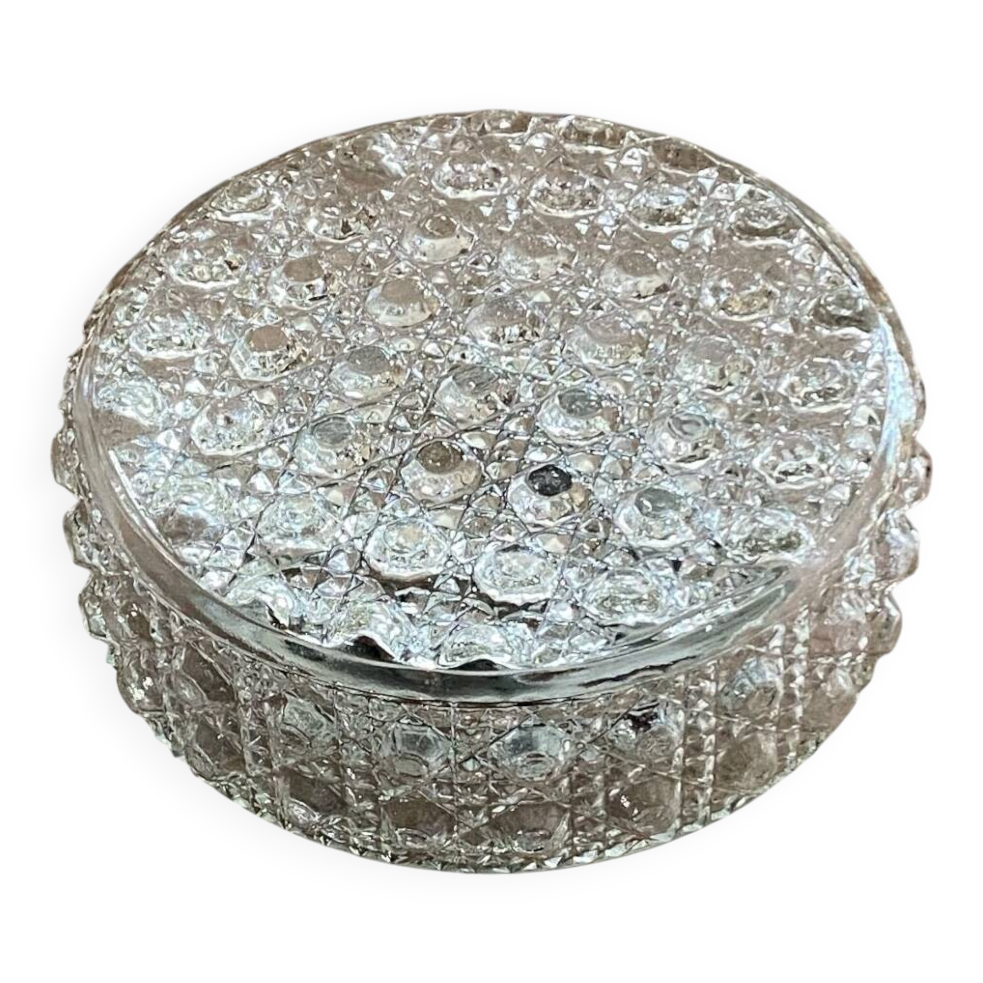 Round wall light ceiling fixture in glass with diamond points vintage 1970s