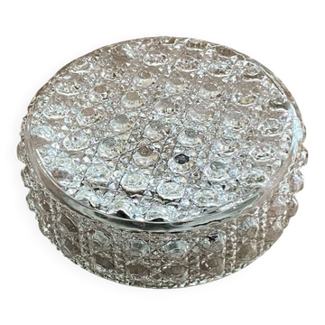 Round wall light ceiling fixture in glass with diamond points vintage 1970s