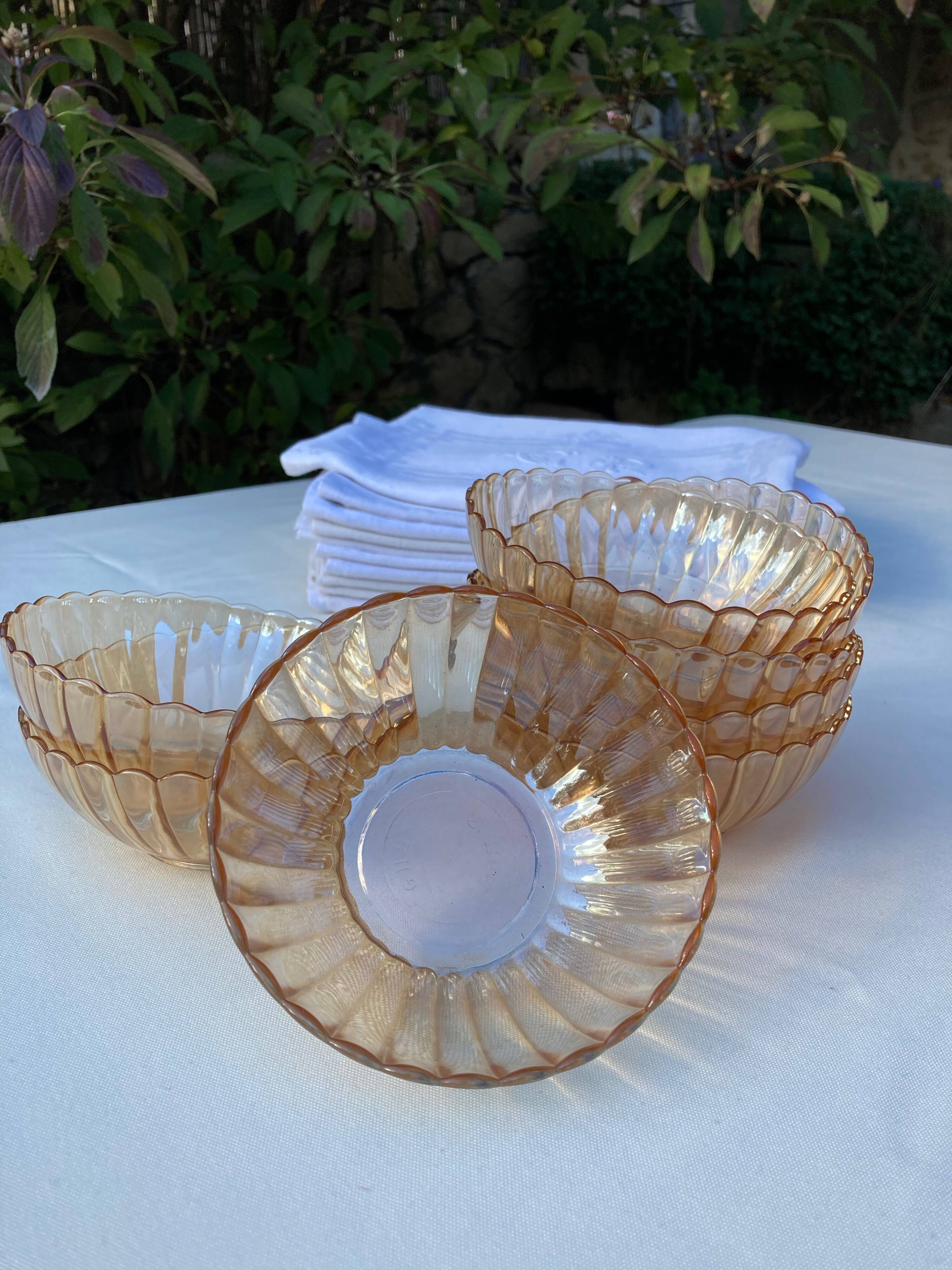 8 orange iridescent glass cups